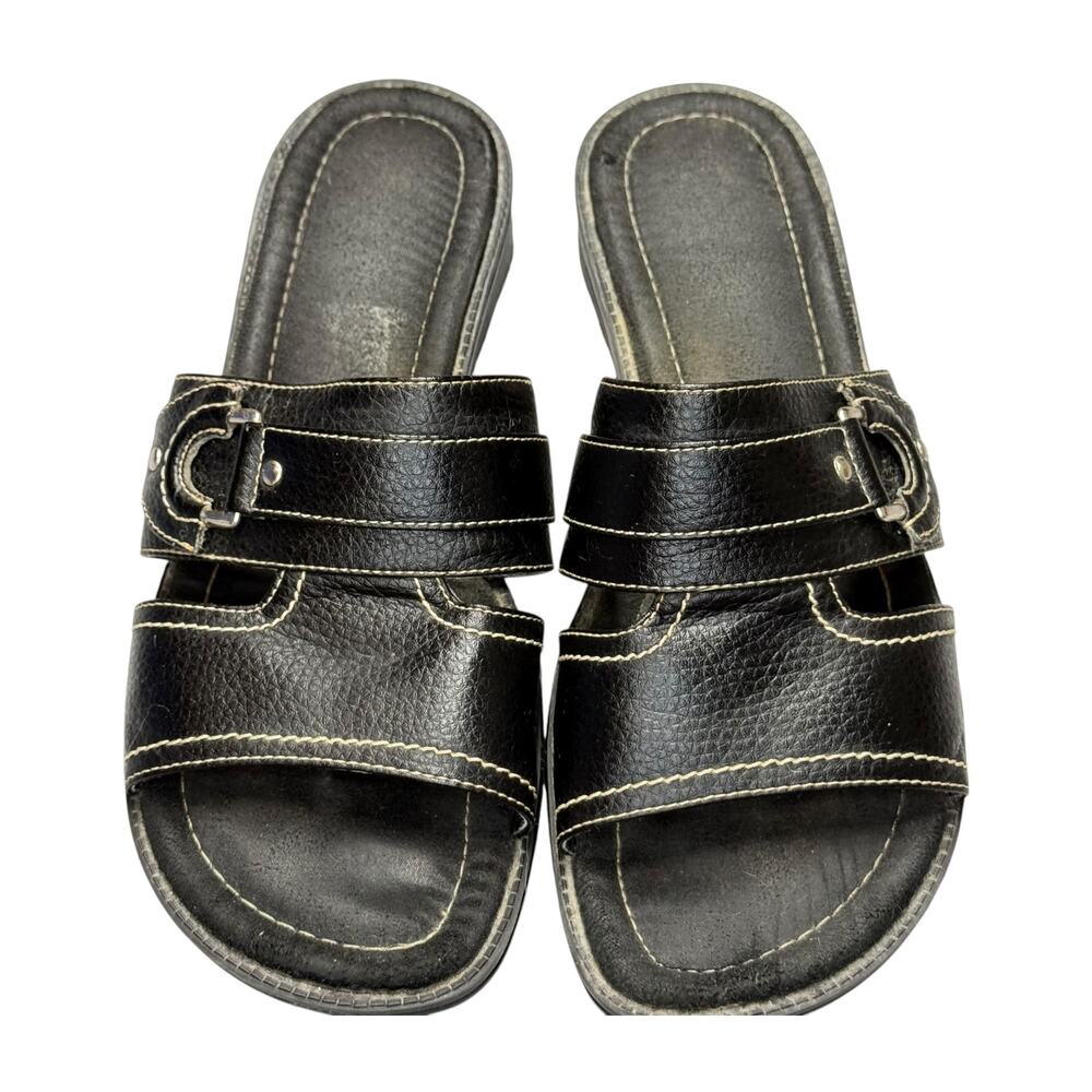 Predictions Black Faux Leather Comfort Flats Womens Size 10W Wide